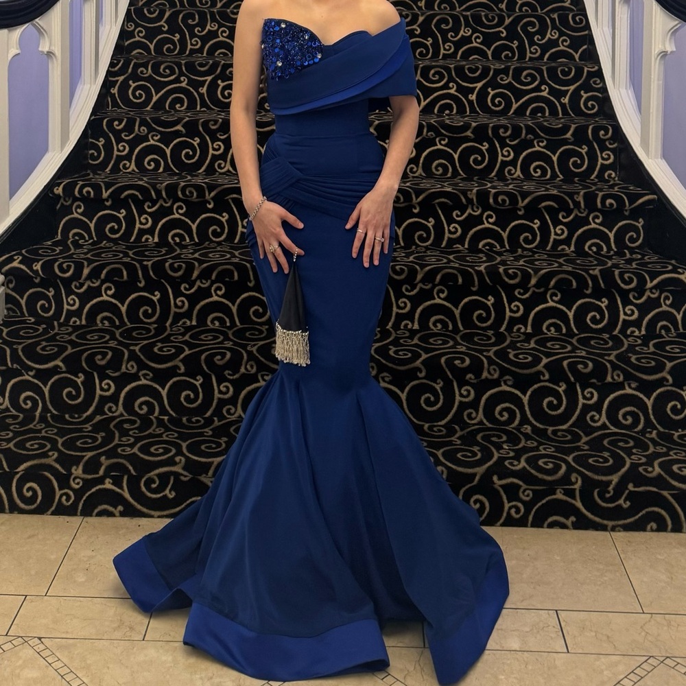 Elegant Blue Off-Shoulder Gown